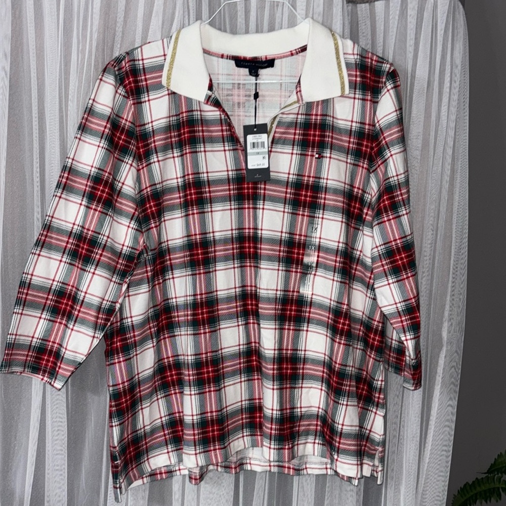 Tommy Hilfiger plaid men quarter inch sleeve!